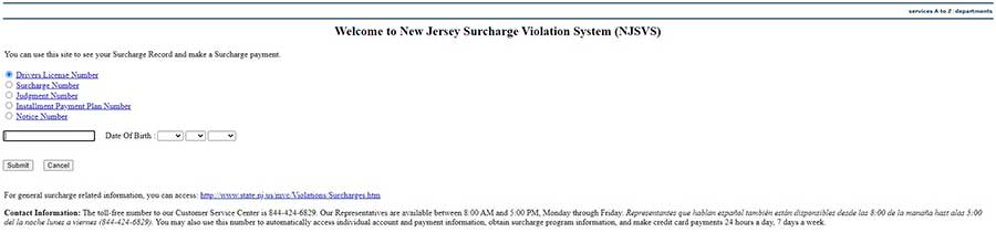 NJ surcharge violation system